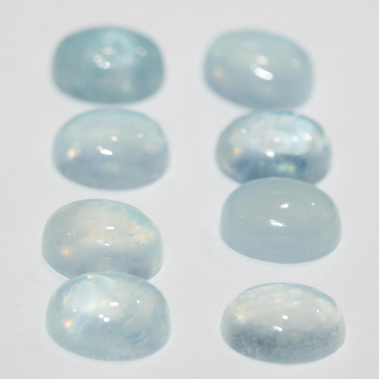8Pcs Lot Aquamarine Oval Cabochon 12x9mm (8 pcs) - Hard Gems
