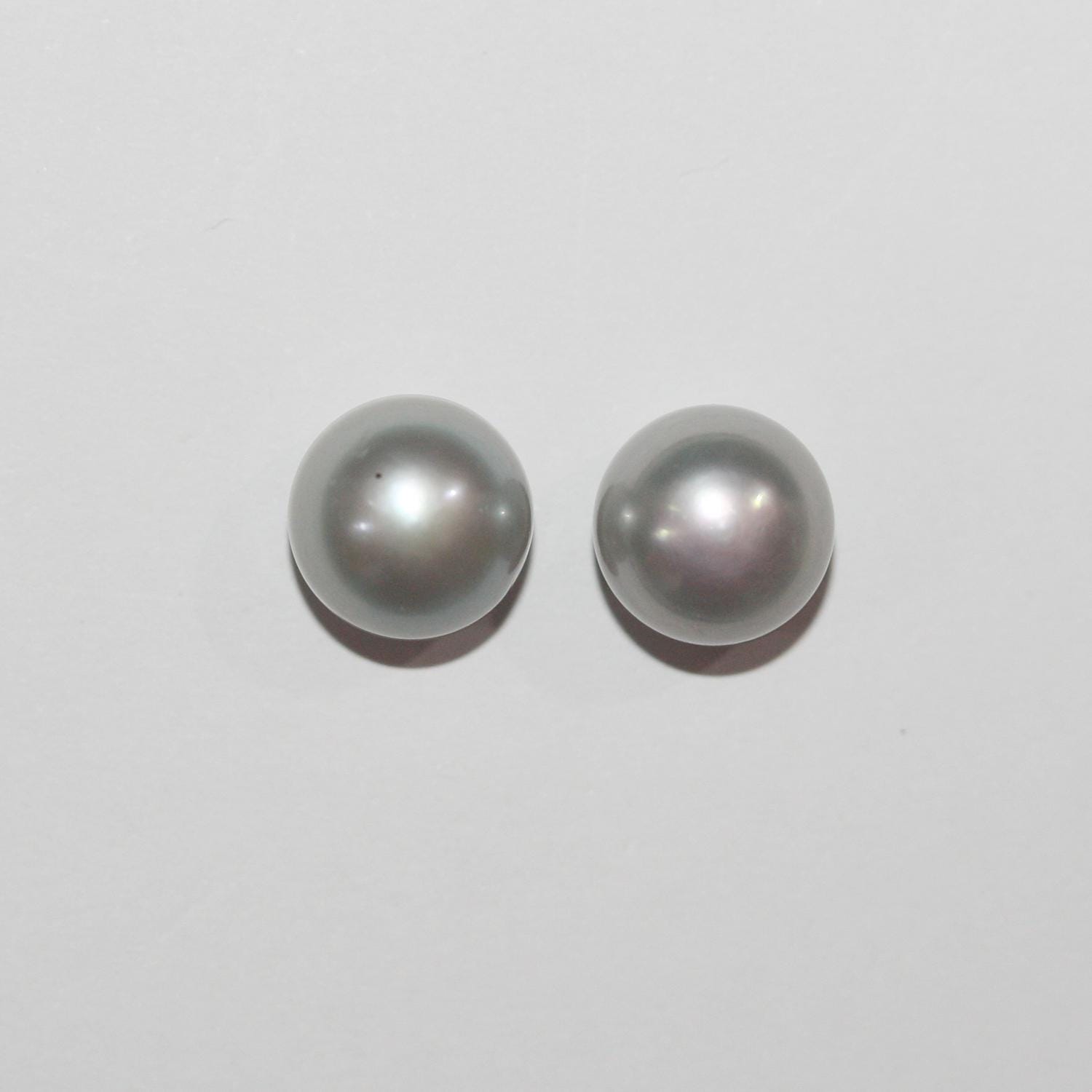 1 Pair High Gray Cultured Button Pearl 10.5-11mm.-Approx.-Half Drill. Button Natural  Pearl-Price Per 1 Pair- Pearl Earring