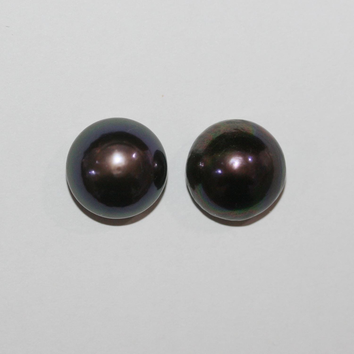 1 Pair High Brown Cultured Button Pearl 13.5-14mm.-Approx.-Half Drill. Button Natural  Pearl-Price Per 1 Pair- Pearl Earring