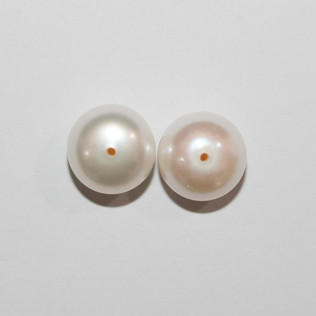 1 Pair High Cultured Button Pearl 8-9mm.-Approx.-Half Drill. Button Natural  Pearl-Price Per 1 Pair- Pearl Earring