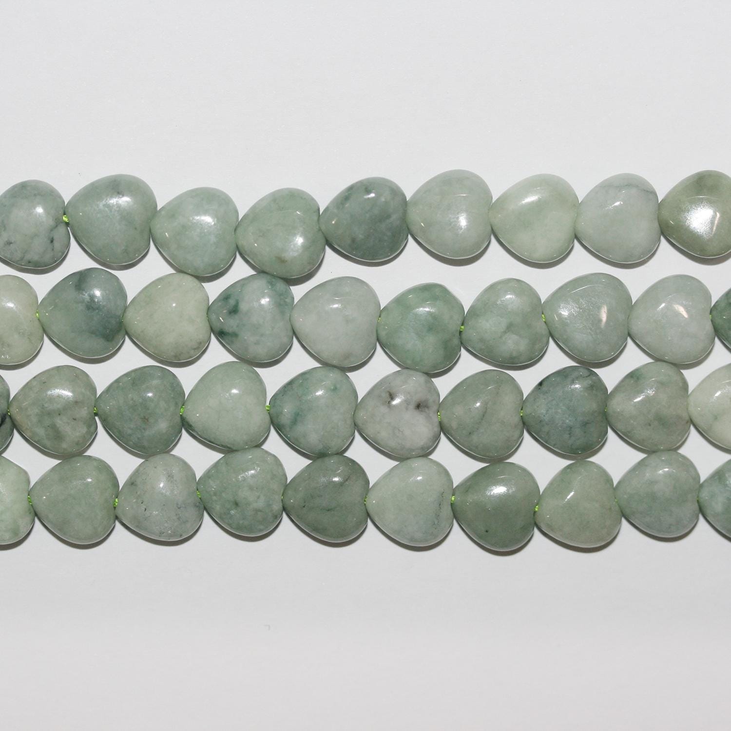12" St Burma Jade Smooth Heart Beads 10mm.-Strand 30cm
