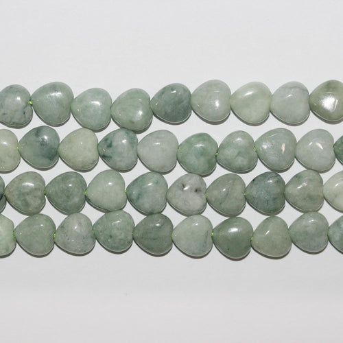 Perles en jade de Birmanie lisse en forme de cœur, 10 mm, 30 cm (12 pouces) - Fil de 30 cm (30 pouces)