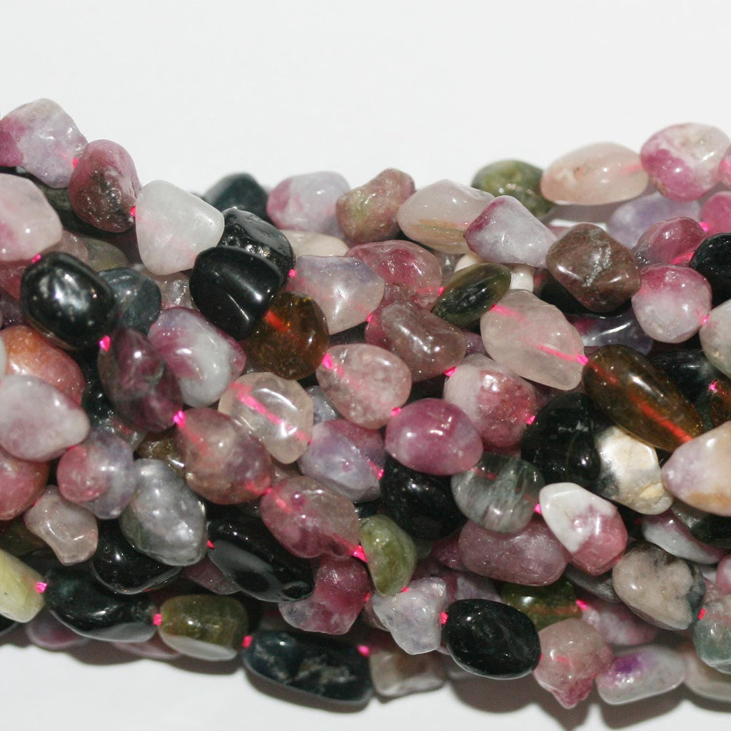 Perles de tourmaline St lisses en pépites de 16 pouces, 7-8 mm environ - Fil de 40 cm.