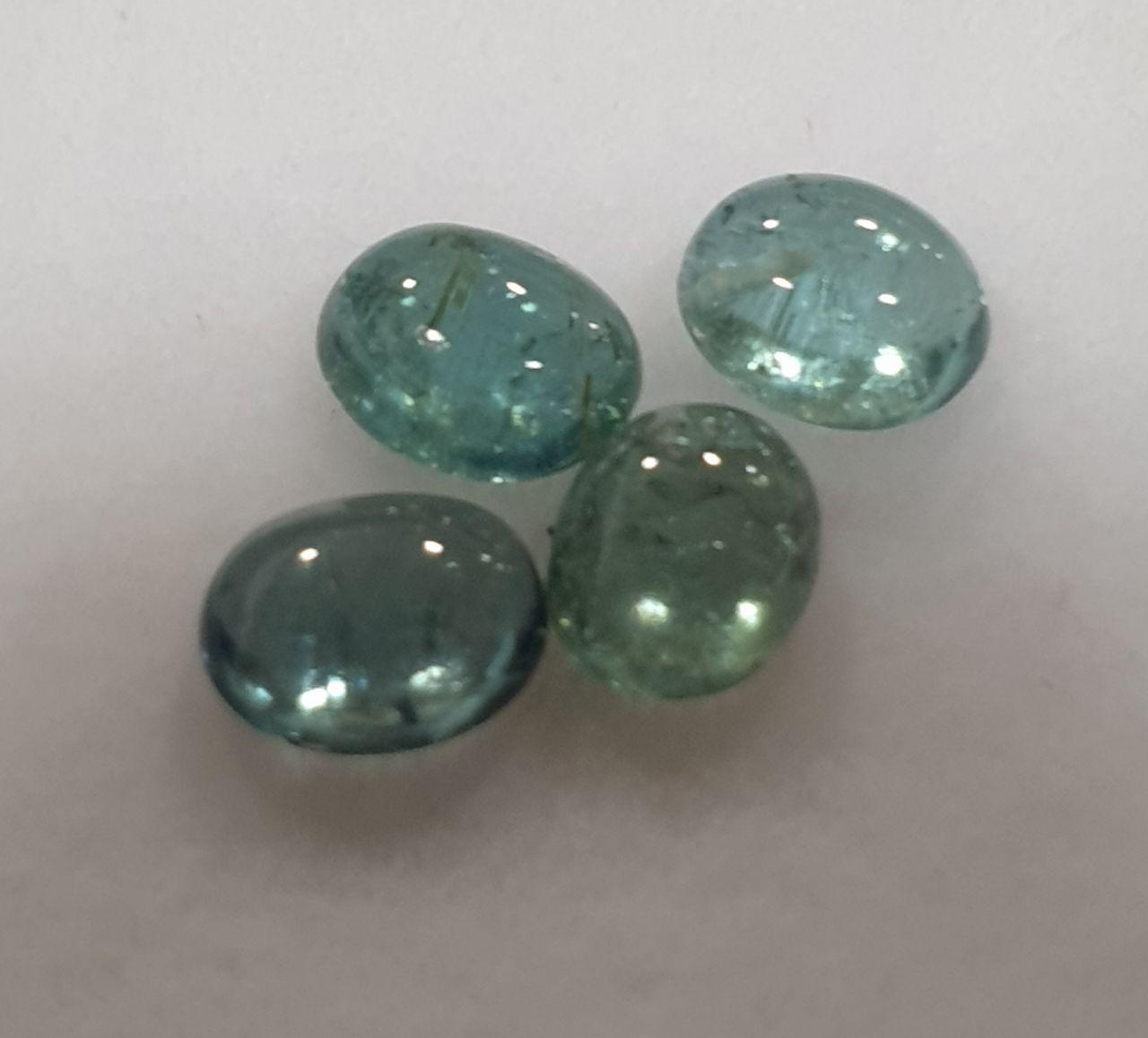Blue Tourmaline Lot Oval Cabochons 5x4mm.-(4pcs)  -Gemstone Parcels-Loose Stones Wholesale Price
