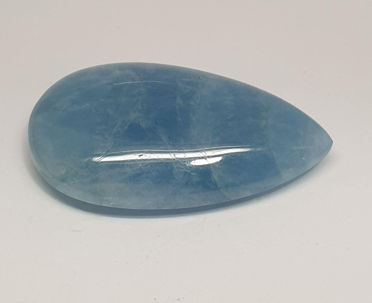 Huge Undrilled Blue Aquamarine Drop Cabochon Tear Drop 45.08x27.6mm. 90.65ct.