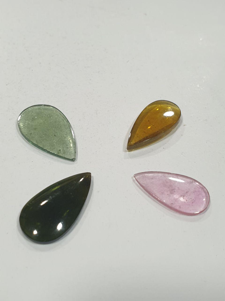 Green Pink Petro Tourmaline Drop Cabochon Lot 18.2-15.7x10.5-8.7mm Cabochon 4 Pcs Lot- Pink Green Tourmaline- Watermelon Tourmaline