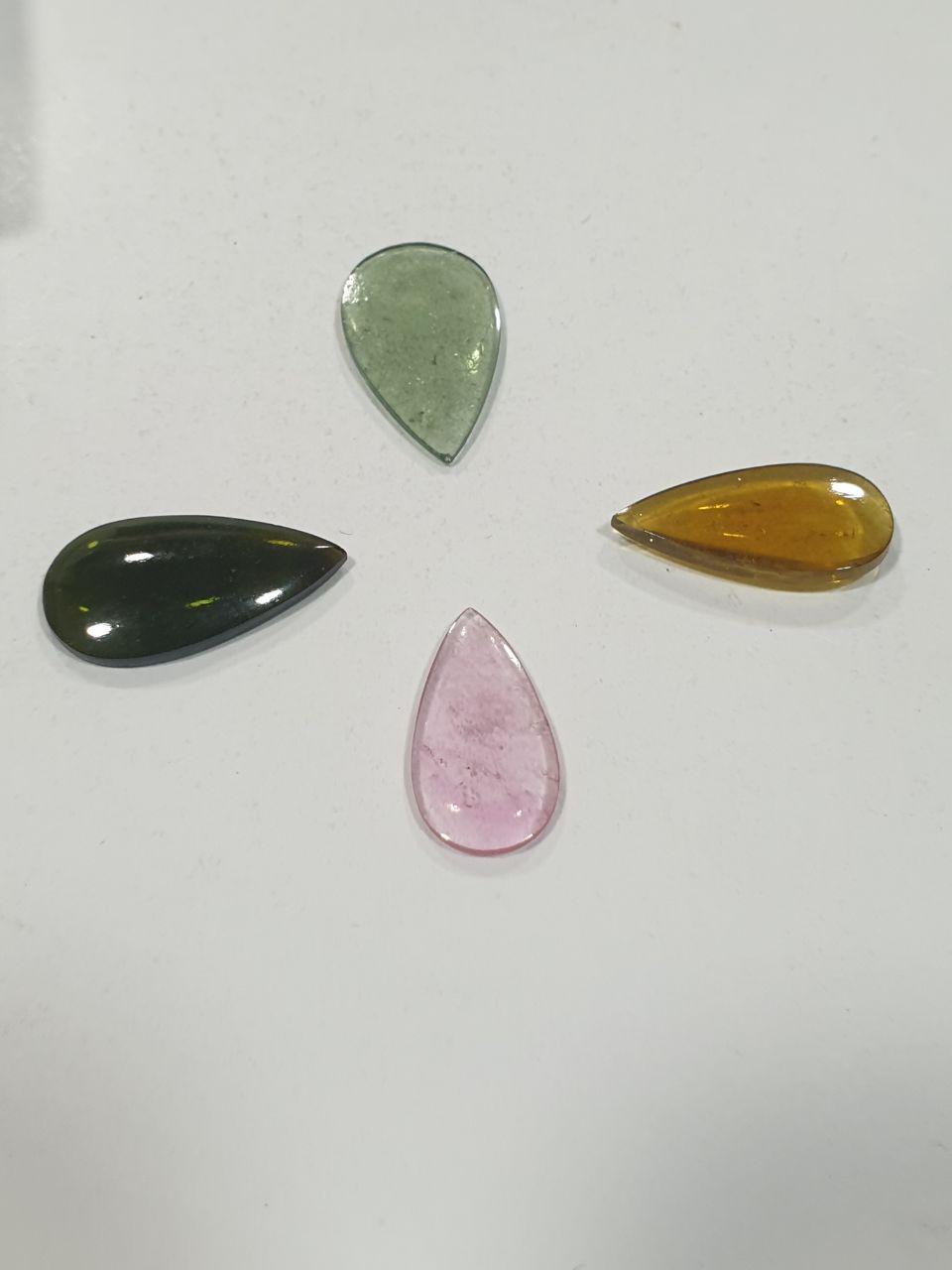 Green Pink Petro Tourmaline Drop Cabochon Lot 18.2-15.7x10.5-8.7mm Cabochon 4 Pcs Lot- Pink Green Tourmaline- Watermelon Tourmaline