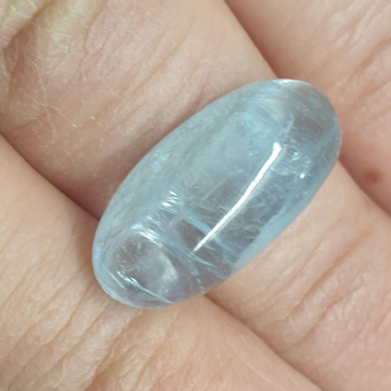Top Blue Color Aquamarine Long Cabochon 19.5x10.5mm.-10.7ct- Natural Untreated Gemstone