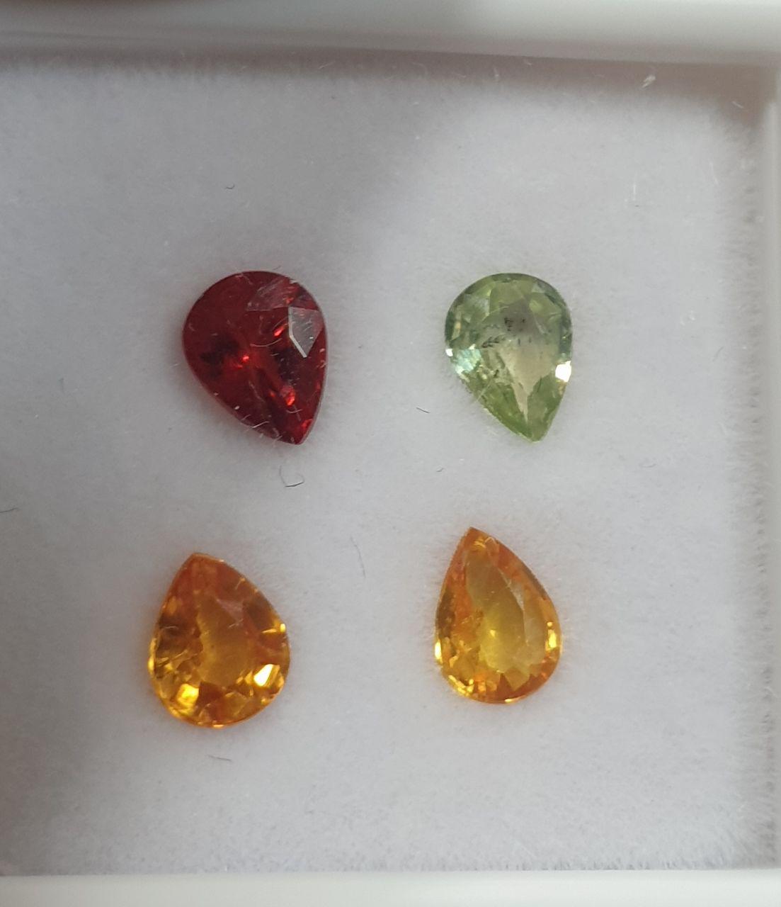 Lot de saphirs multicolores à facettes en forme de goutte 5x4mm (4 pièces) - Pierres précieuses en vrac - Prix de gros - Gemmes naturelles