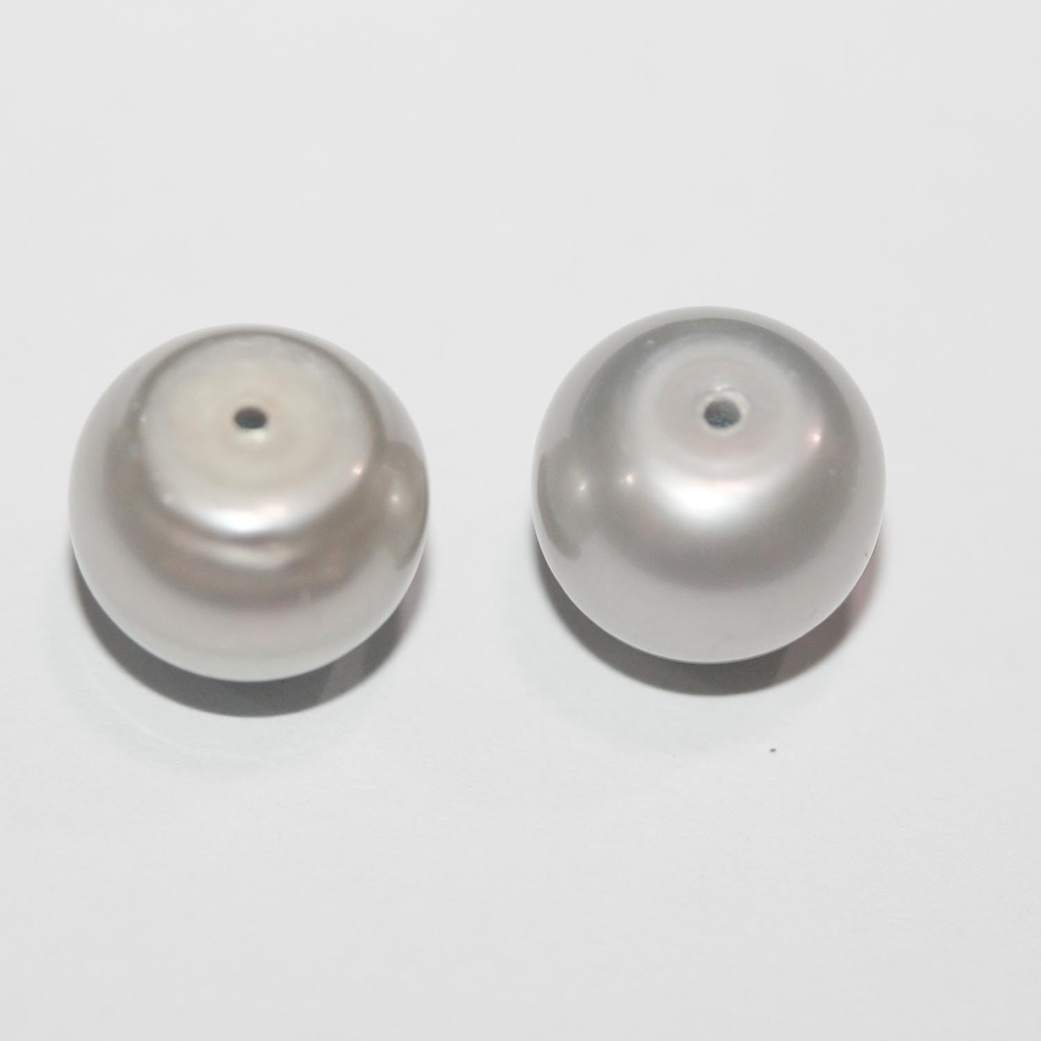 1 Pair High Gray Cultured Button Pearl 10.5-11mm.-Approx.-Half Drill. Button Natural  Pearl-Price Per 1 Pair- Pearl Earring