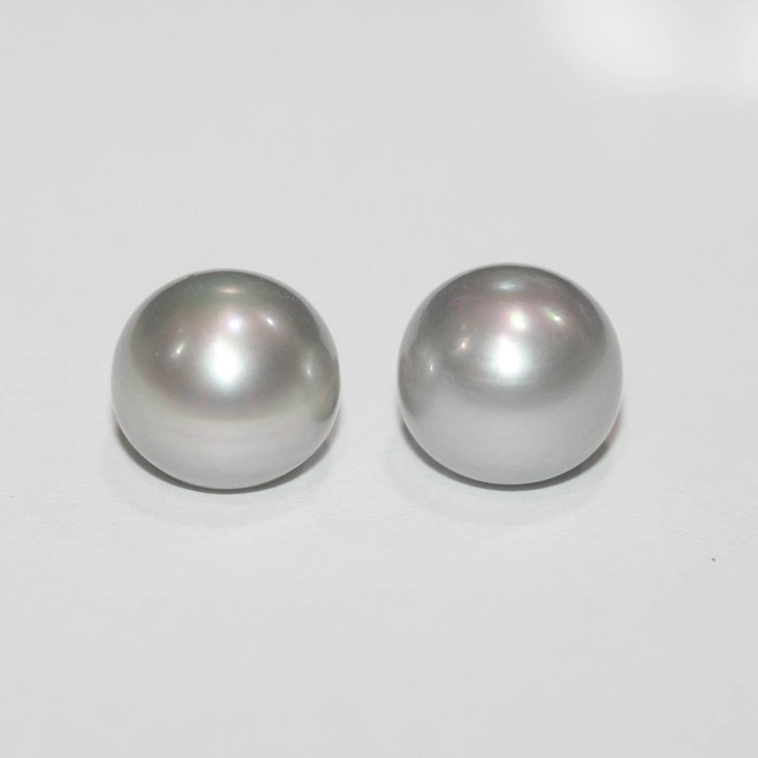 1 Pair High Gray Cultured Button Pearl 10.5-11mm.-Approx.-Half Drill. Button Natural  Pearl-Price Per 1 Pair- Pearl Earring