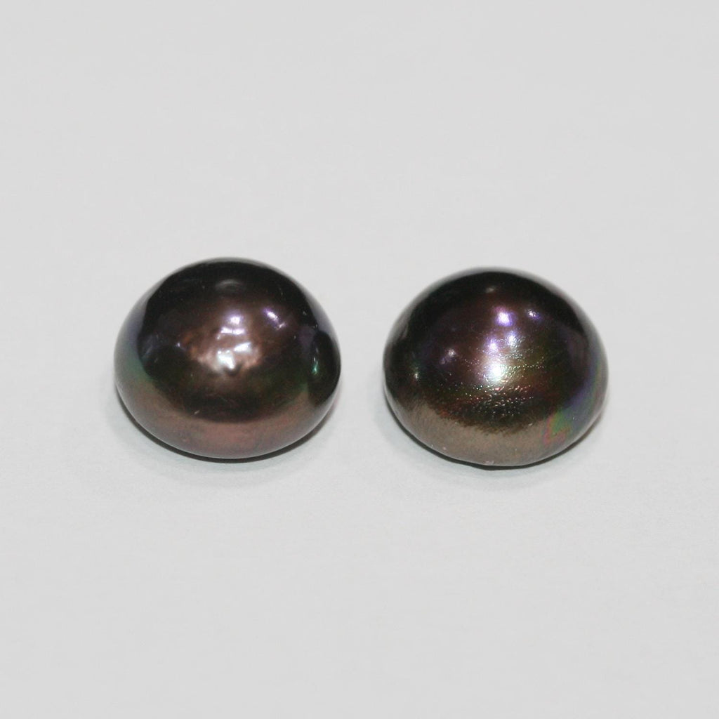 1 Pair High Brown Cultured Button Pearl 13.5-14mm.-Approx.-Half Drill. Button Natural  Pearl-Price Per 1 Pair- Pearl Earring