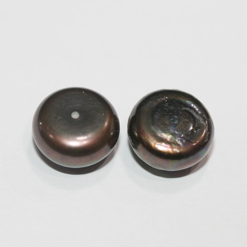 1 Pair High Brown Cultured Button Pearl 13.5-14mm.-Approx.-Half Drill. Button Natural  Pearl-Price Per 1 Pair- Pearl Earring