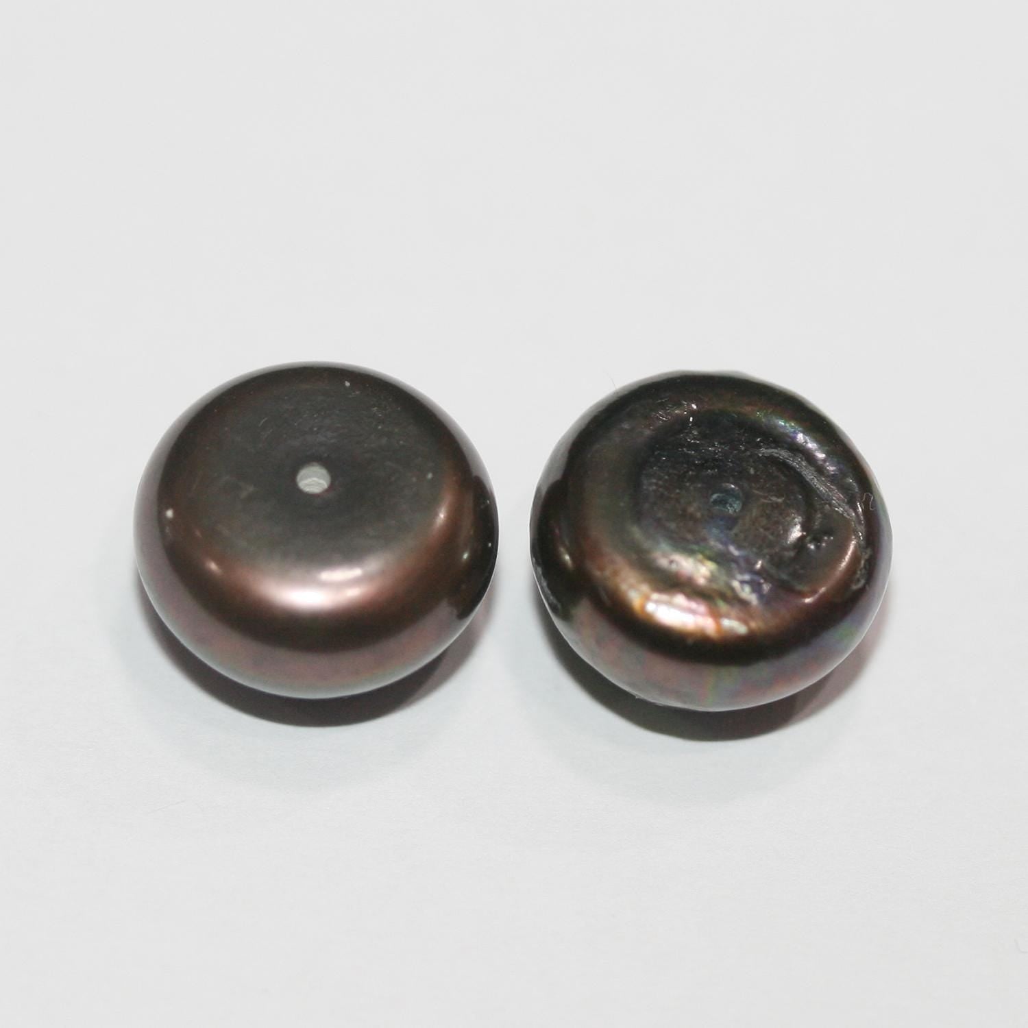 1 Pair High Brown Cultured Button Pearl 13.5-14mm.-Approx.-Half Drill. Button Natural  Pearl-Price Per 1 Pair- Pearl Earring
