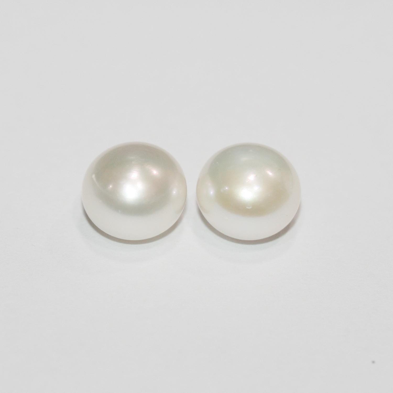 1 Pair High Cultured Button Pearl 10-10.5mm.-Approx.-Half Drill. Button Natural  Pearl-Price Per 1 Pair- Pearl Earring