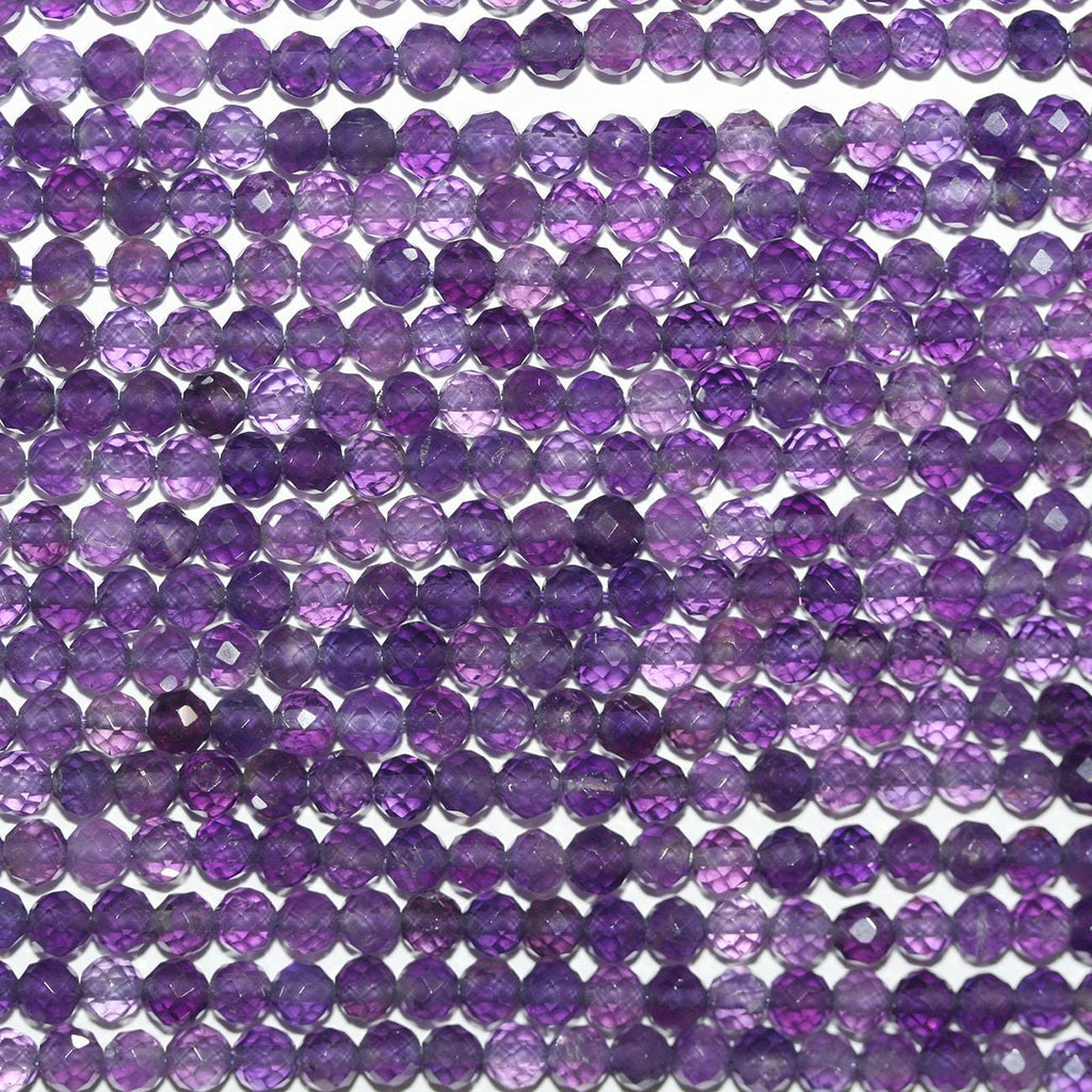15" St Amethyst Faceted Round Beads 4mm.-Strand 38cm - Hard Gems