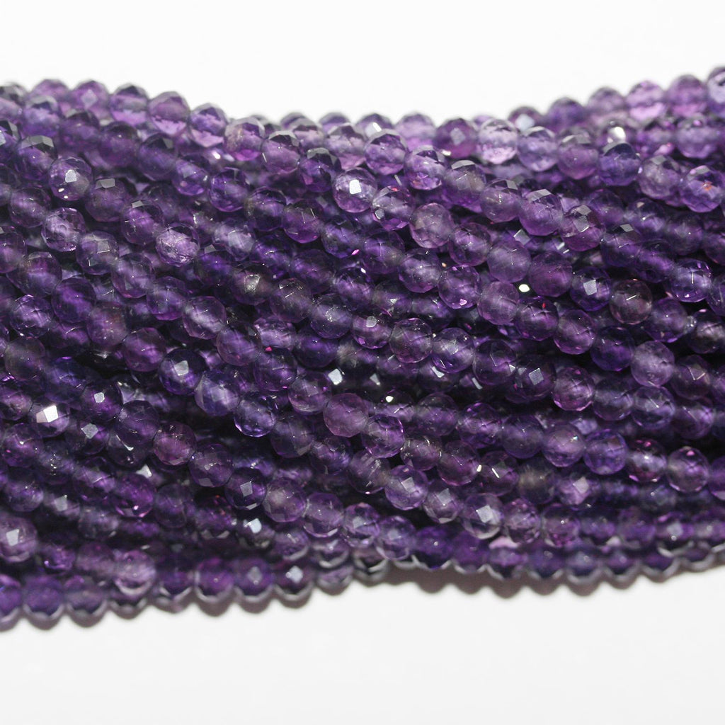 15" St Amethyst Faceted Round Beads 4mm.-Strand 38cm - Hard Gems