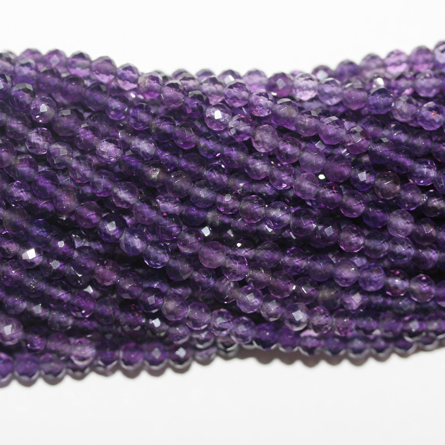 15" St Amethyst Faceted Round Beads 4mm.-Strand 38cm - Hard Gems