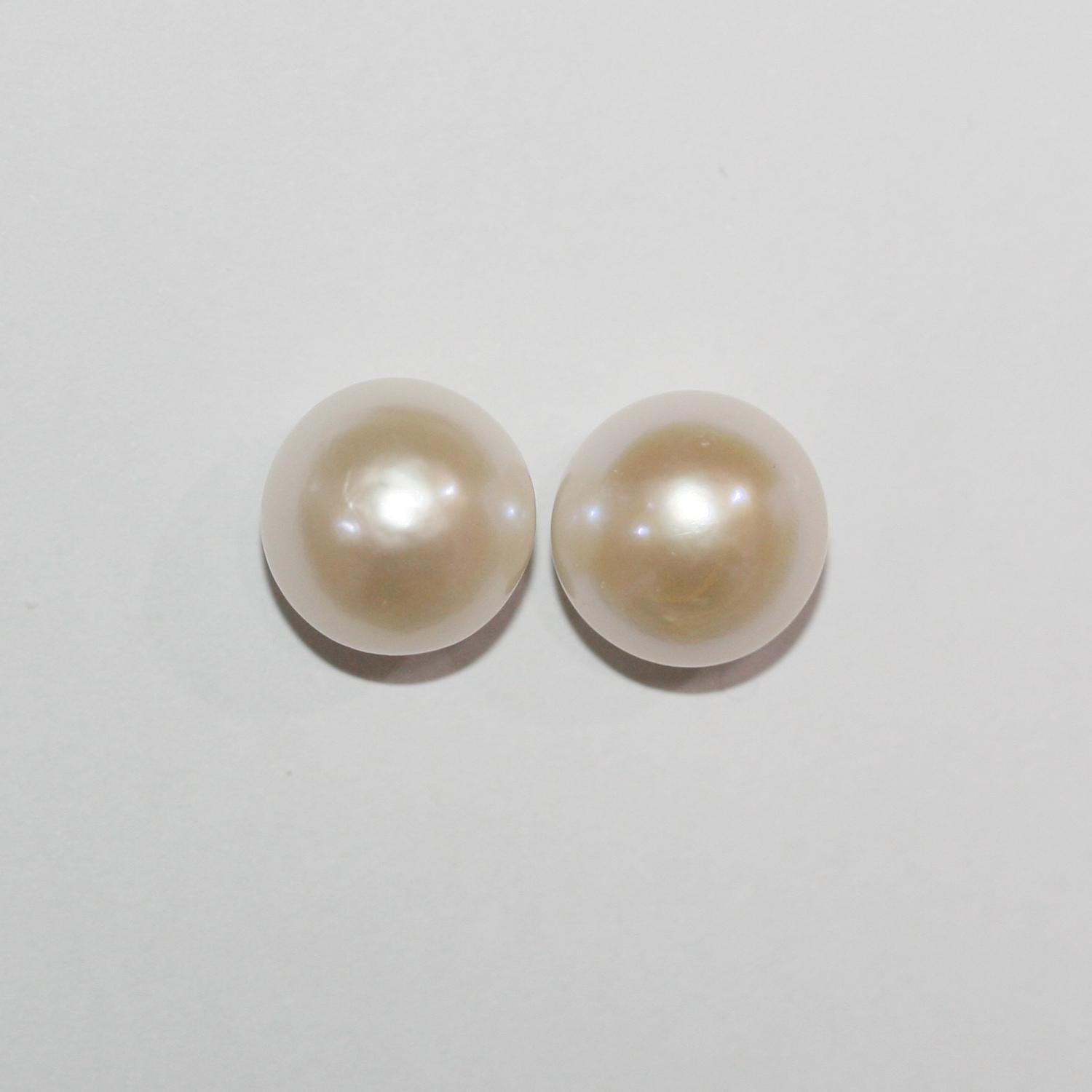 1 Pair Cultured Round Pearl 9-10mm.-Approx.-Half Drill. Round Natural  Pearl-Price Per 1 Pair- Pearl Earring