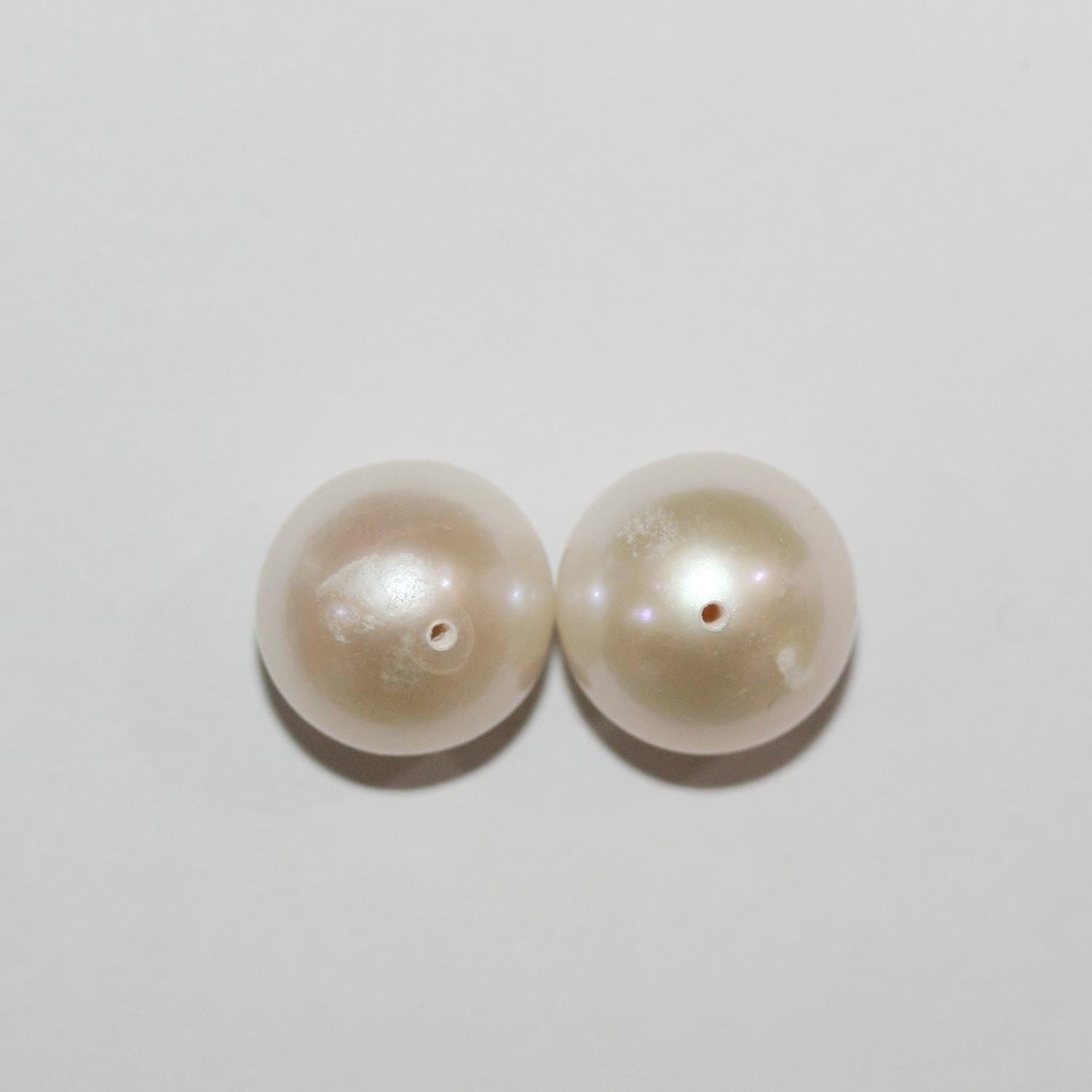 1 Pair Cultured Round Pearl 9-10mm.-Approx.-Half Drill. Round Natural  Pearl-Price Per 1 Pair- Pearl Earring