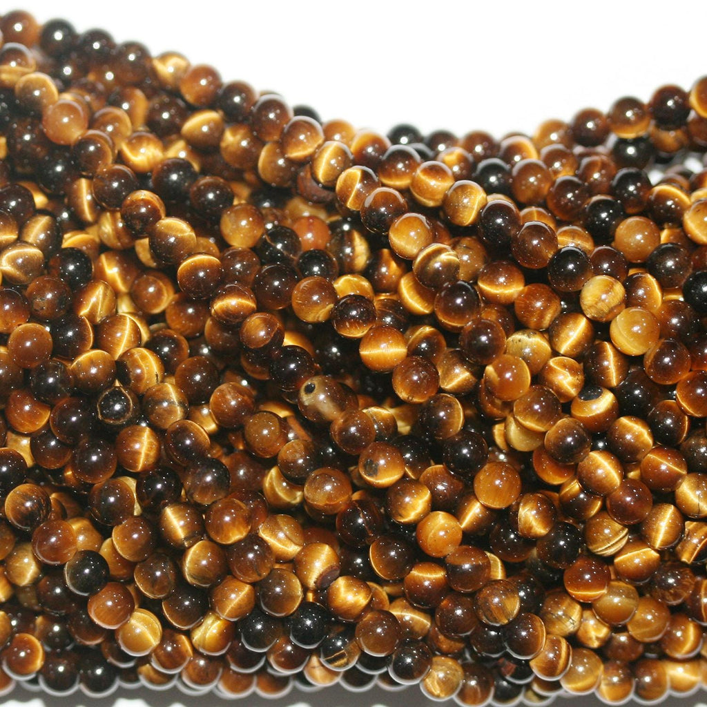 15" St Tiger Eye Smooth Round Beads 4mm.-Strand 38cm - Hard Gems