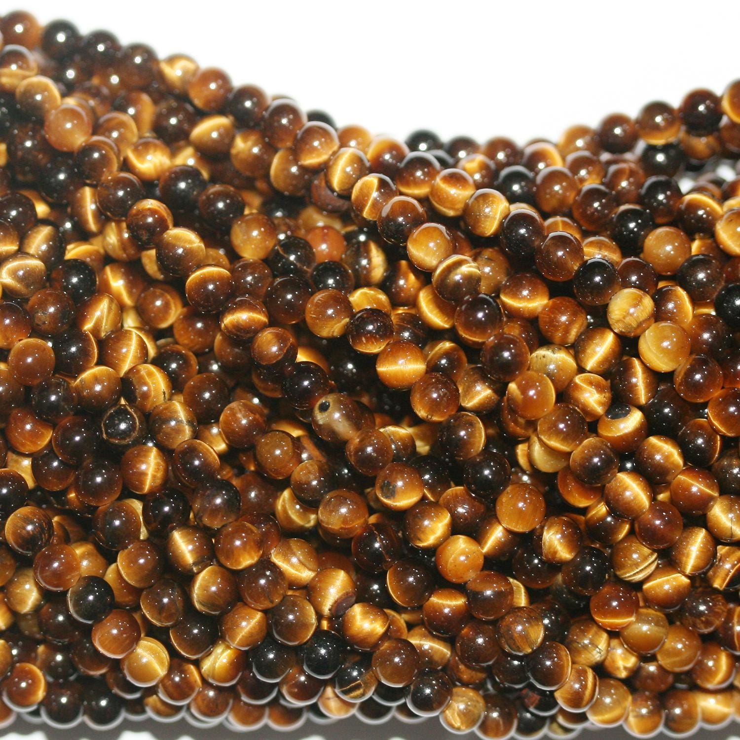 15" St Tiger Eye Smooth Round Beads 4mm.-Strand 38cm - Hard Gems