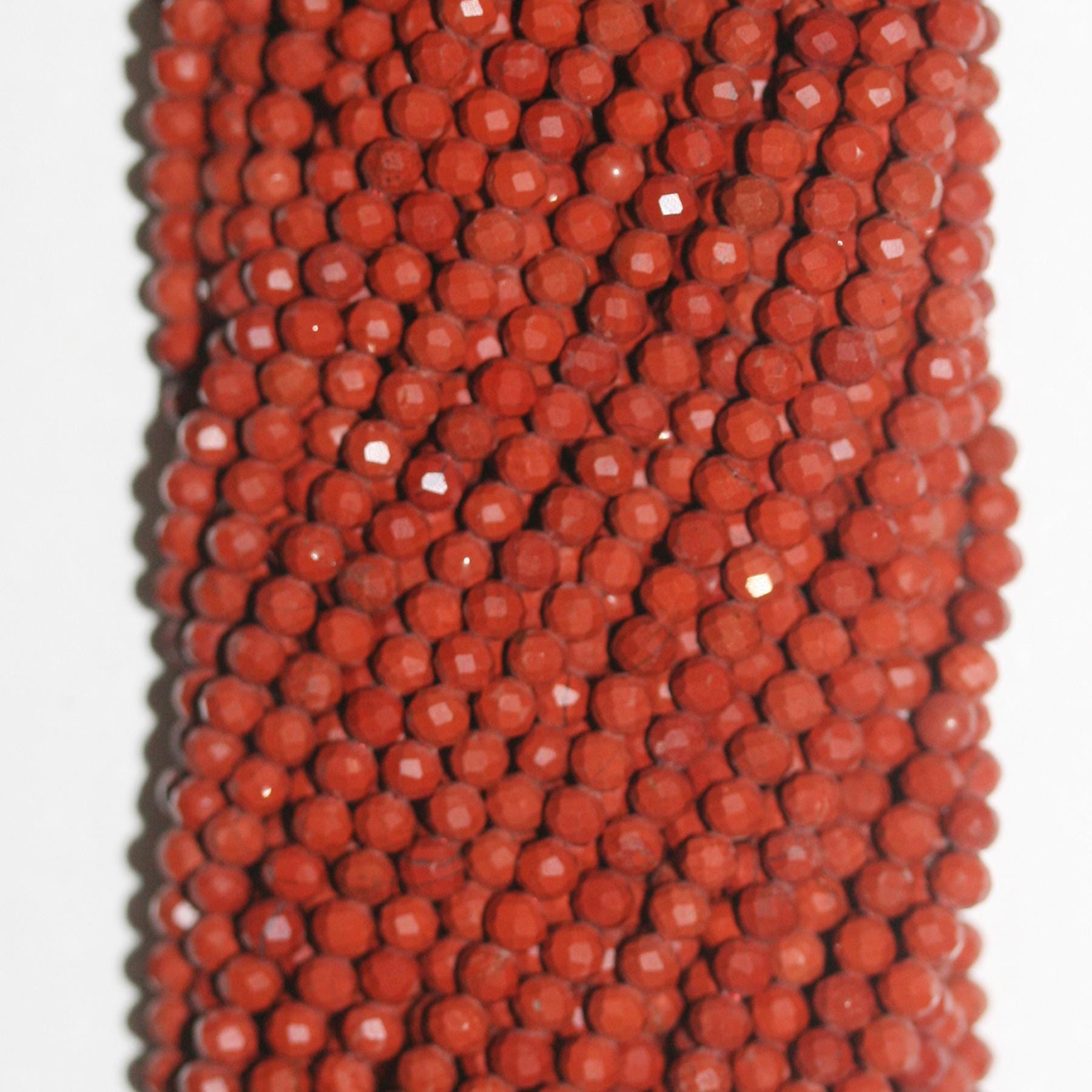 14" St Red Jasper Faceted Round Beads 3mm.-Strand 38cm. - Hard Gems