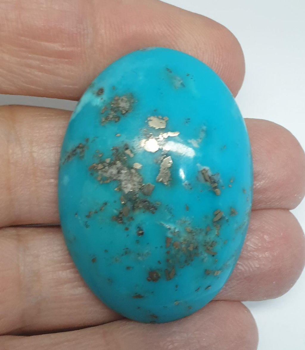 Big Natural  Turquoise With Pyrite Inclusions  Oval Cabochon 41.2x29.5mm 70.5ct-Natural Turquoise - Hard Gems