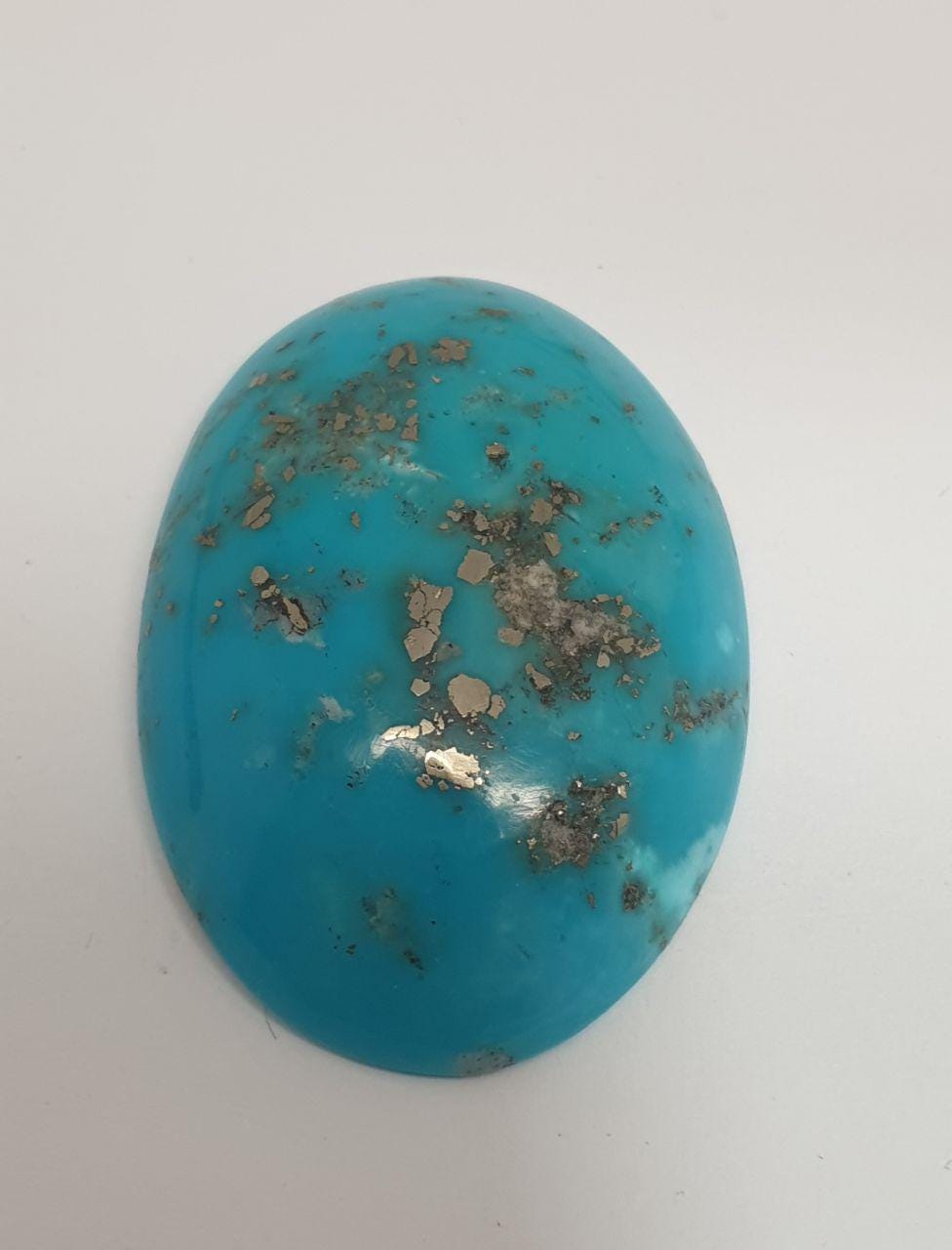 Big Natural  Turquoise With Pyrite Inclusions  Oval Cabochon 41.2x29.5mm 70.5ct-Natural Turquoise - Hard Gems