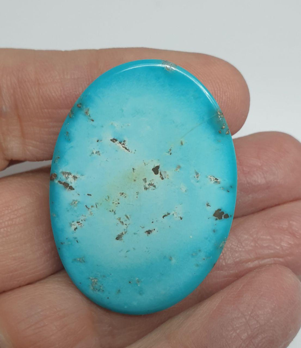 Big Natural  Turquoise With Pyrite Inclusions  Oval Cabochon 41.2x29.5mm 70.5ct-Natural Turquoise - Hard Gems