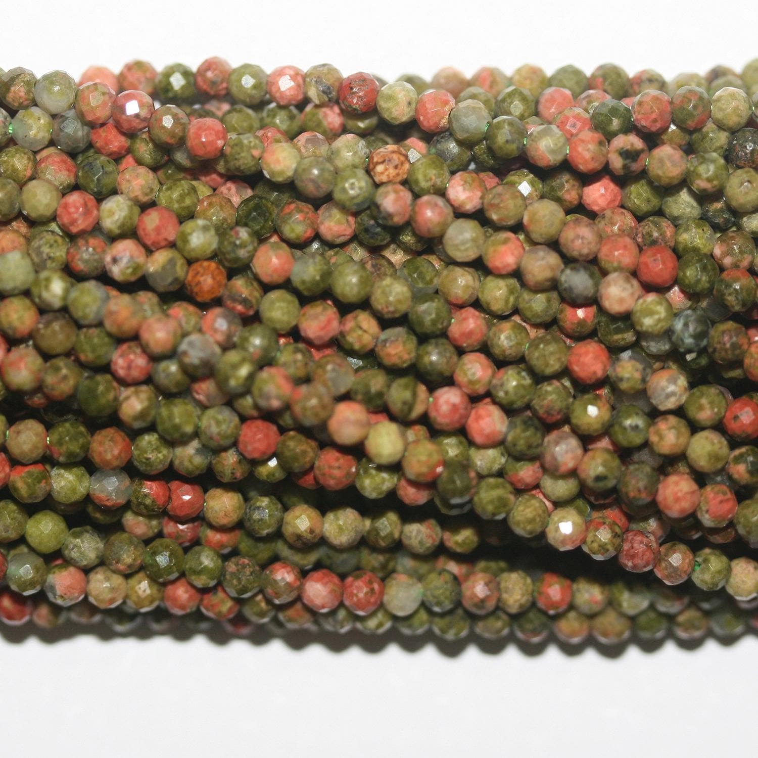 15" St Unakite Faceted Round Beads 3.5mm.-Strand 38cm - Hard Gems