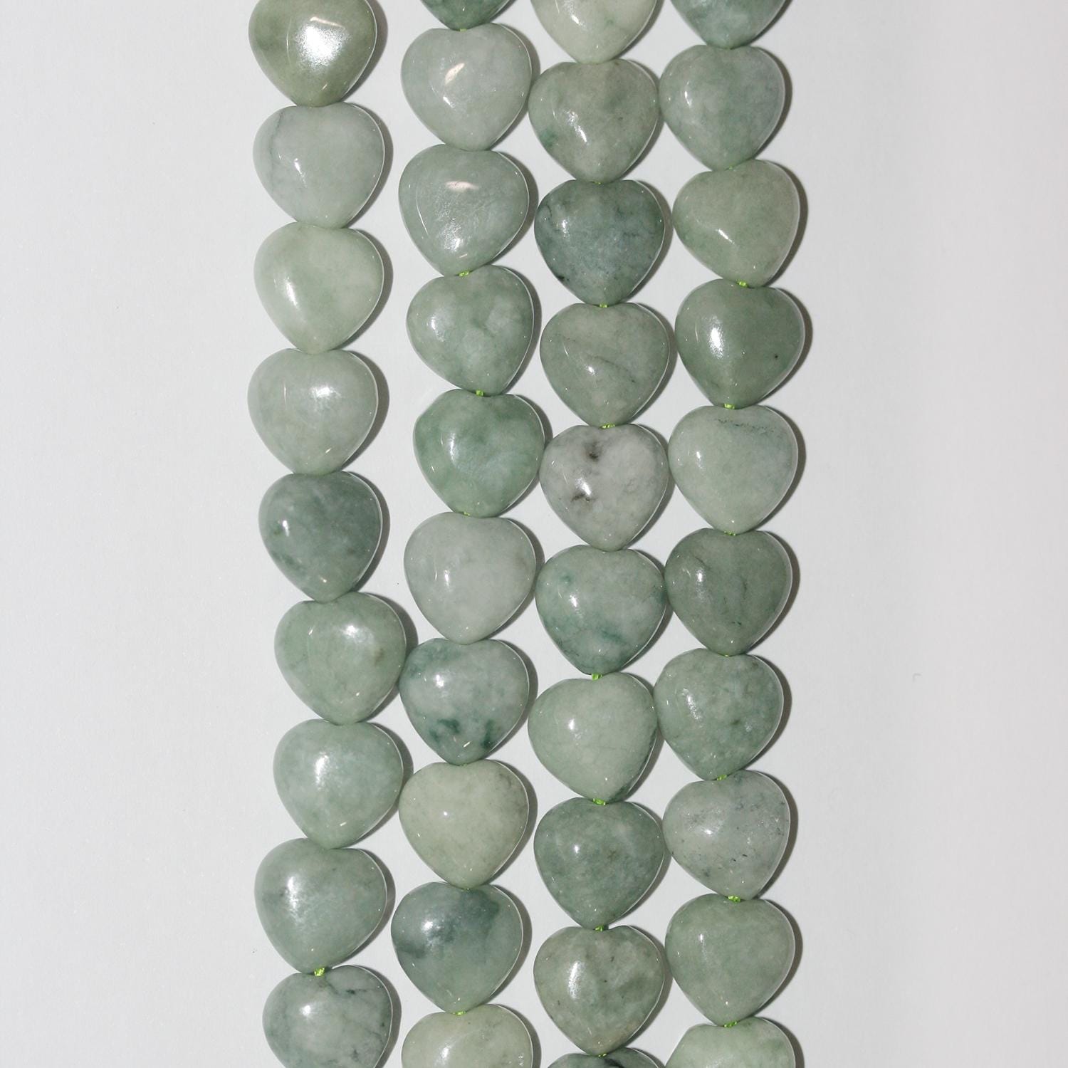 12" St Burma Jade Smooth Heart Beads 10mm.-Strand 30cm