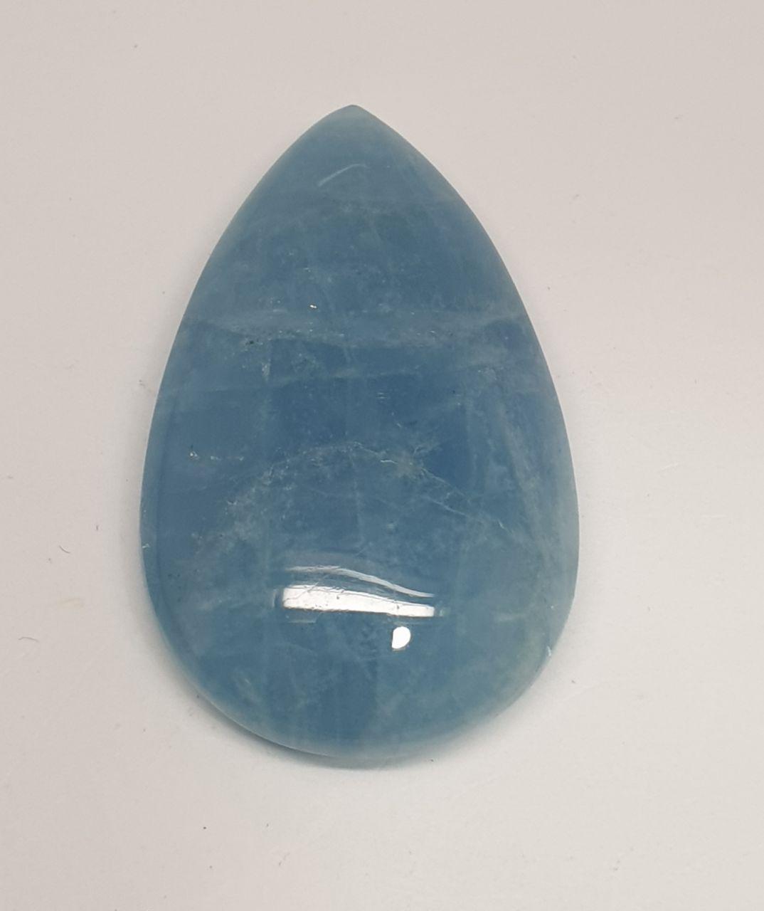 Huge Undrilled Blue Aquamarine Drop Cabochon Tear Drop 45.08x27.6mm. 90.65ct.