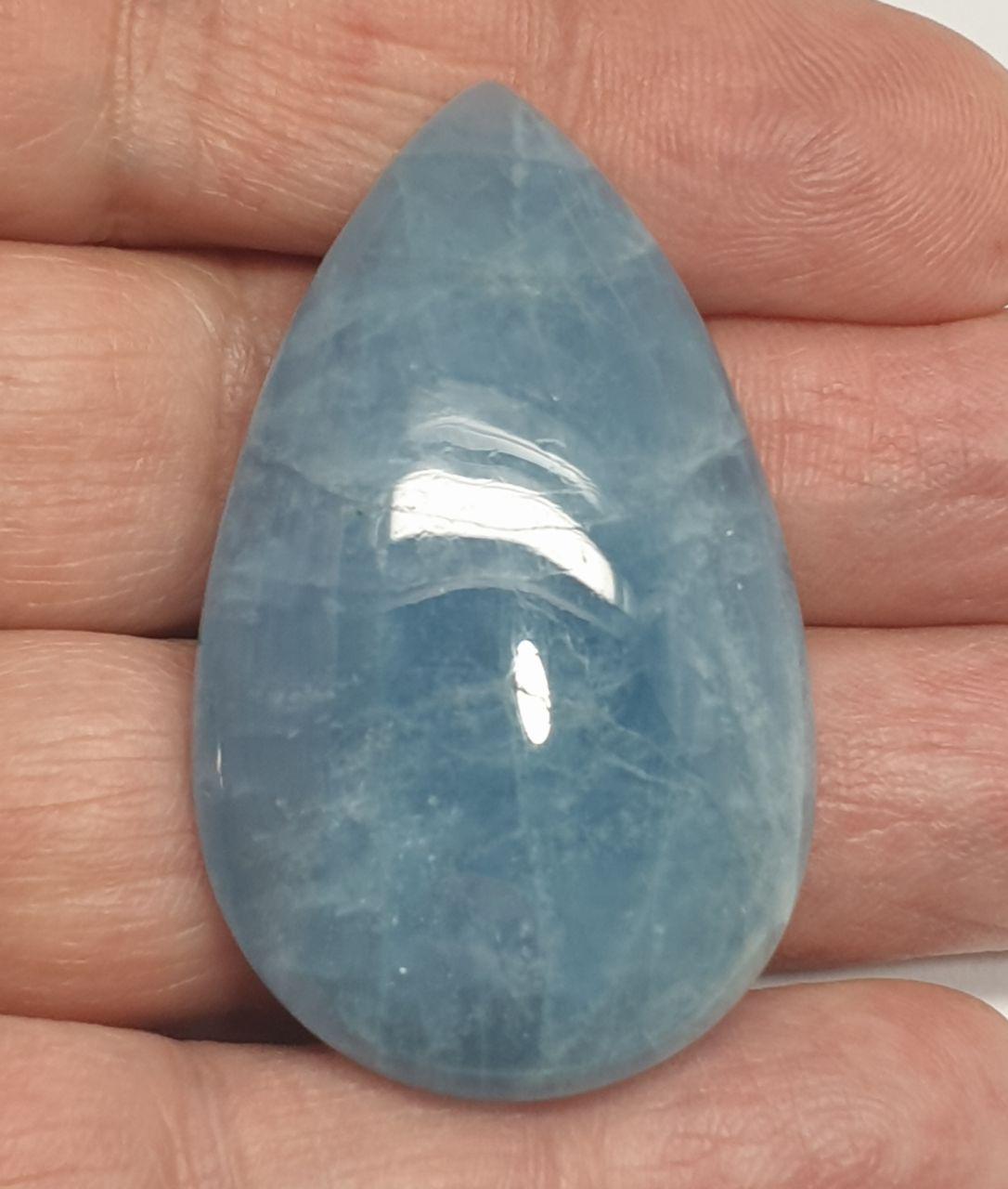 Huge Undrilled Blue Aquamarine Drop Cabochon Tear Drop 45.08x27.6mm. 90.65ct.