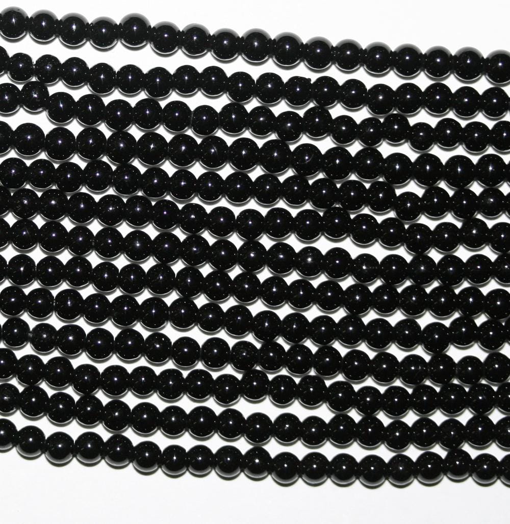 Perles rondes lisses en tourmaline noire St, 3,5 mm, 15 pouces - Fil de 39 mm