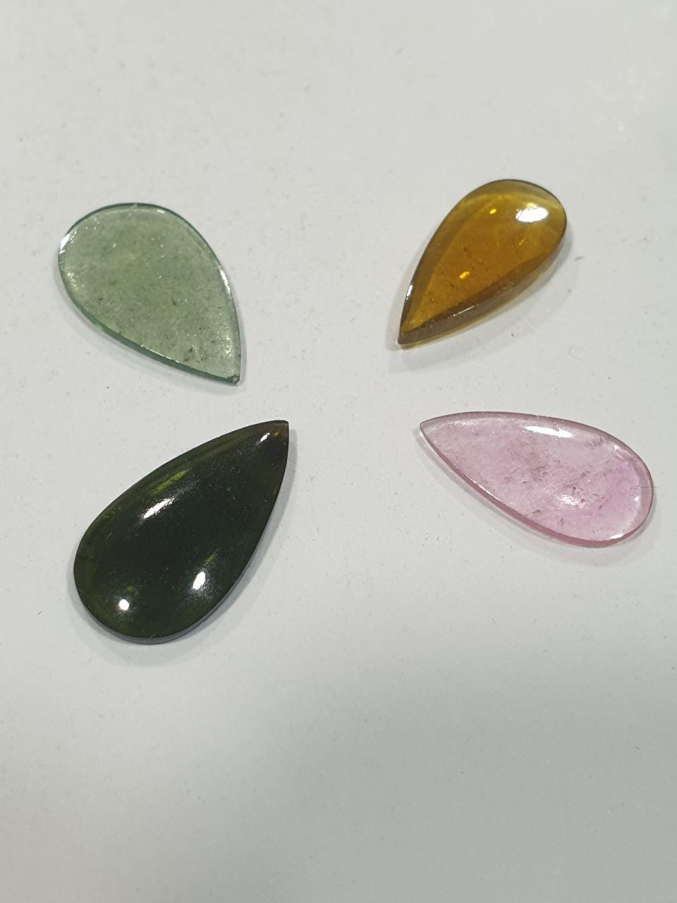 Green Pink Petro Tourmaline Drop Cabochon Lot 18.2-15.7x10.5-8.7mm Cabochon 4 Pcs Lot- Pink Green Tourmaline- Watermelon Tourmaline