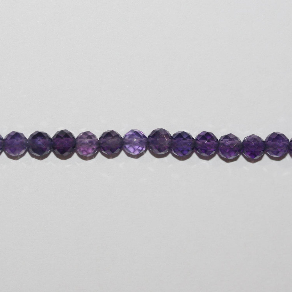 15" St Amethyst Faceted Round Beads 4mm.-Strand 38cm - Hard Gems