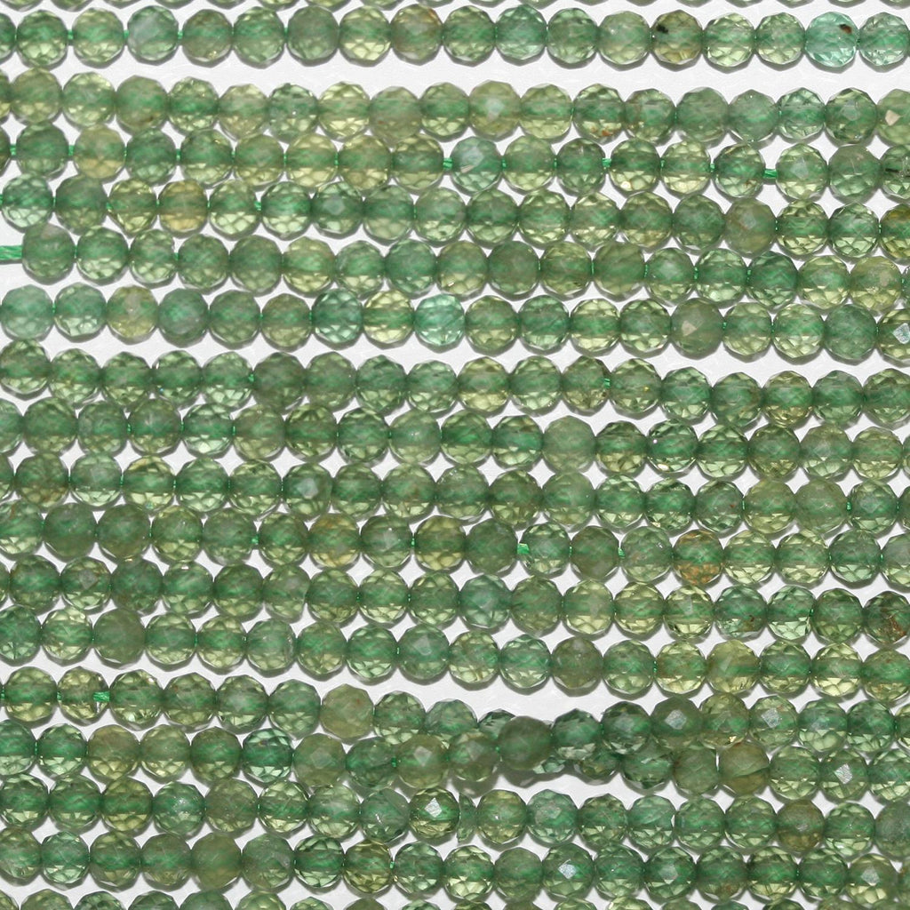 15" St Green Apatite Faceted Round Beads 3mm.-Strand 39cm - Hard Gems