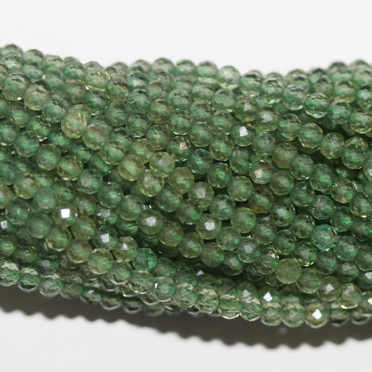 15" St Green Apatite Faceted Round Beads 3mm.-Strand 39cm - Hard Gems
