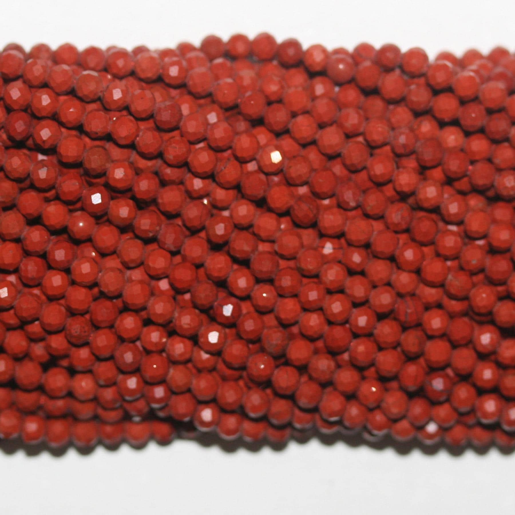 14" St Red Jasper Faceted Round Beads 3mm.-Strand 38cm. - Hard Gems