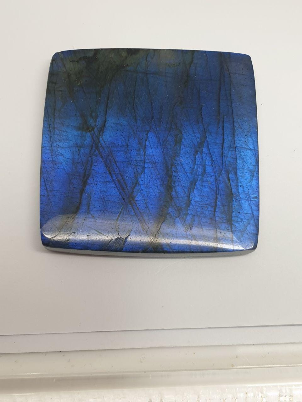 Big AAA Blue Flash Madagascar Labradorite Smooth Square  Cabochon 42mm. (138.70ct.) Blue Color-Super Power - Hard Gems
