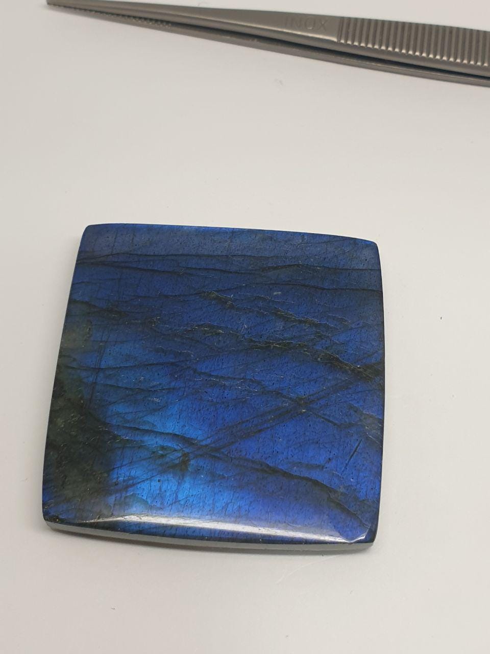 Big AAA Blue Flash Madagascar Labradorite Smooth Square  Cabochon 42mm. (138.70ct.) Blue Color-Super Power - Hard Gems