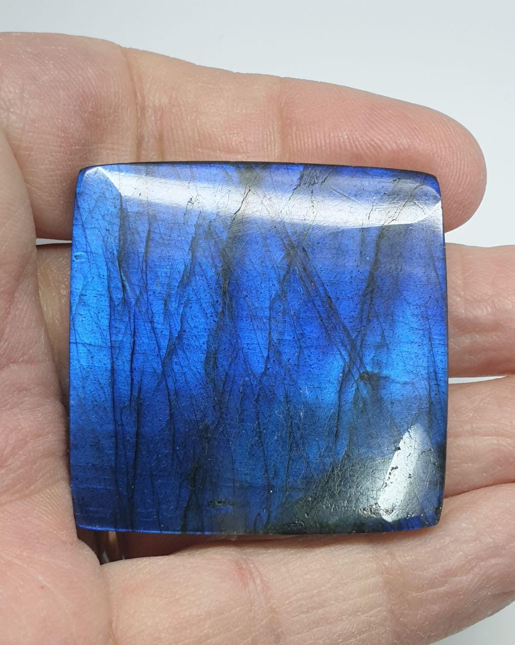 Big AAA Blue Flash Madagascar Labradorite Smooth Square  Cabochon 42mm. (138.70ct.) Blue Color-Super Power - Hard Gems