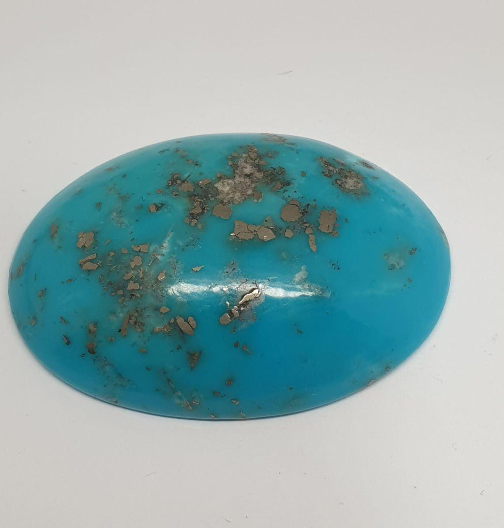 Big Natural  Turquoise With Pyrite Inclusions  Oval Cabochon 41.2x29.5mm 70.5ct-Natural Turquoise - Hard Gems