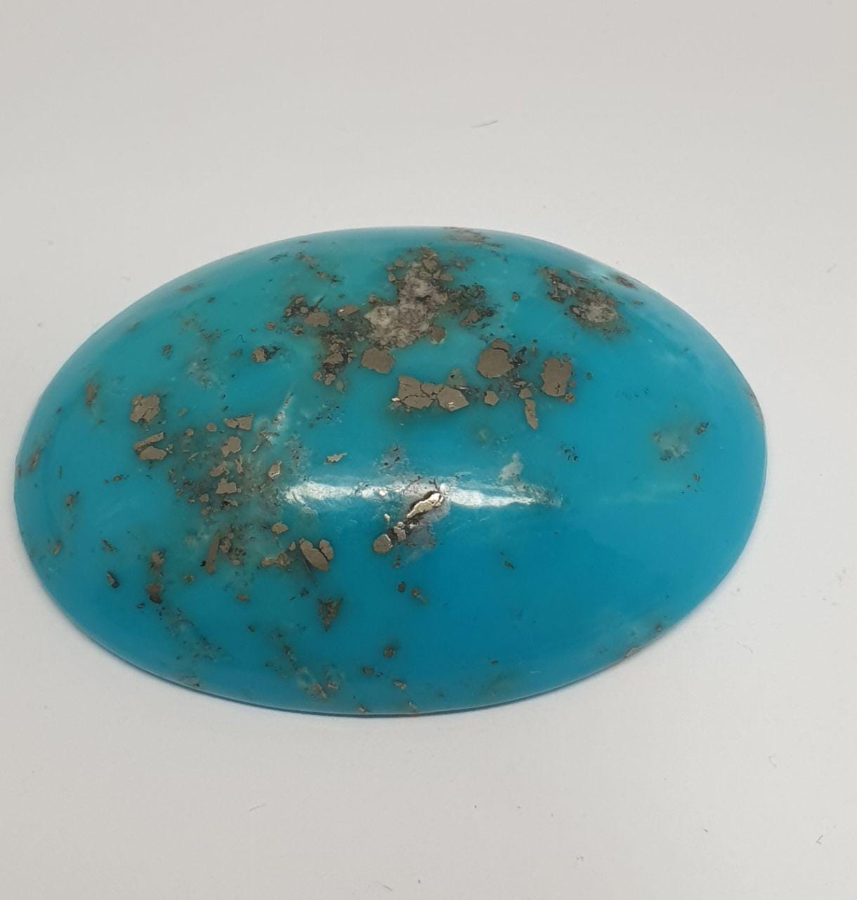Big Natural  Turquoise With Pyrite Inclusions  Oval Cabochon 41.2x29.5mm 70.5ct-Natural Turquoise - Hard Gems