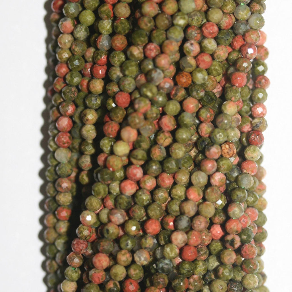 15" St Unakite Faceted Round Beads 3.5mm.-Strand 38cm - Hard Gems