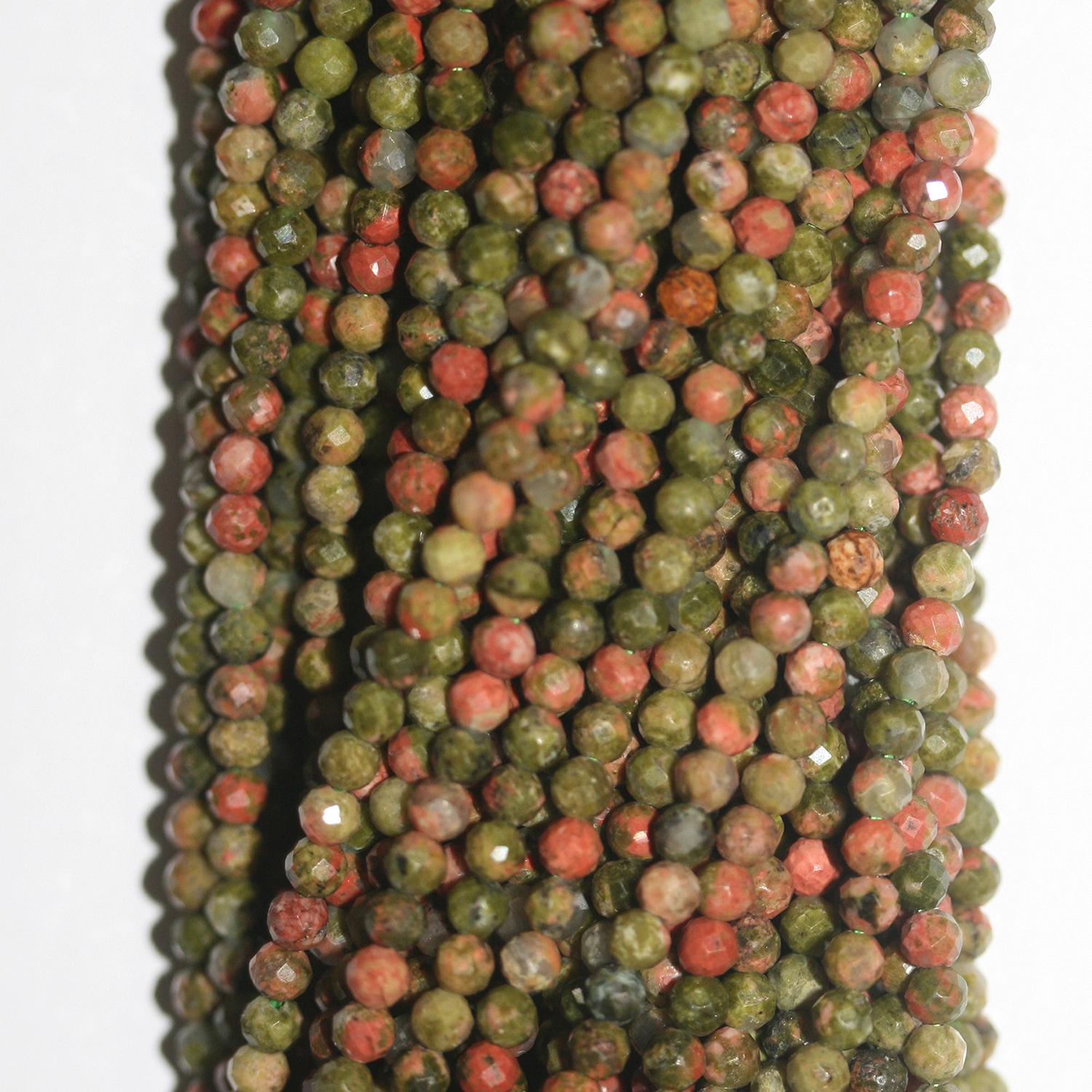15" St Unakite Faceted Round Beads 3.5mm.-Strand 38cm - Hard Gems