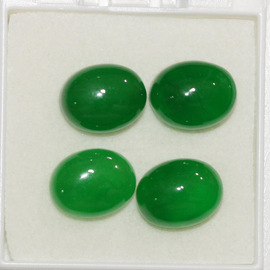 Lote de 4 cabujones ovalados de jade verde (4 unidades) de 12 x 10 mm
