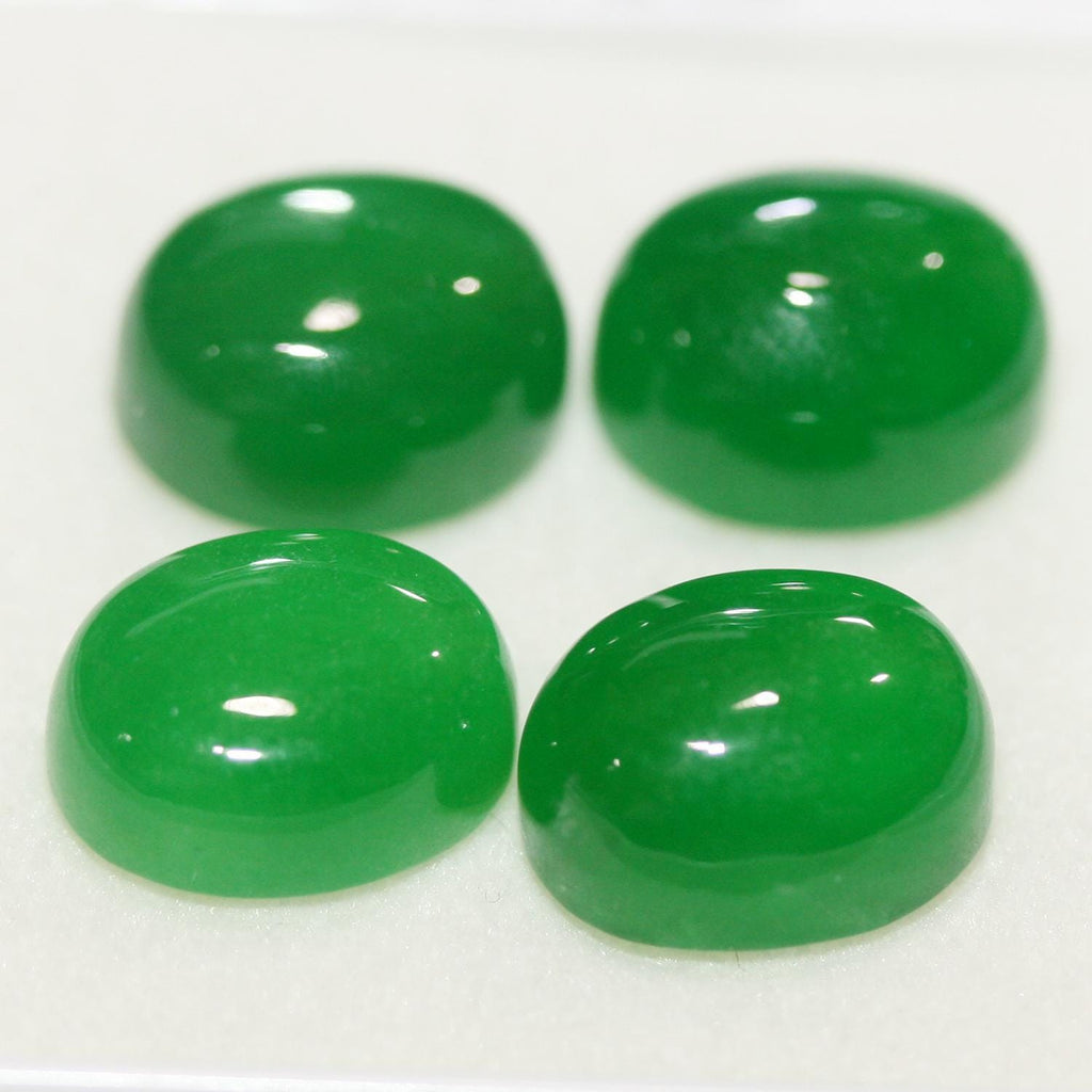 Lote de 4 cabujones ovalados de jade verde (4 unidades) de 12 x 10 mm