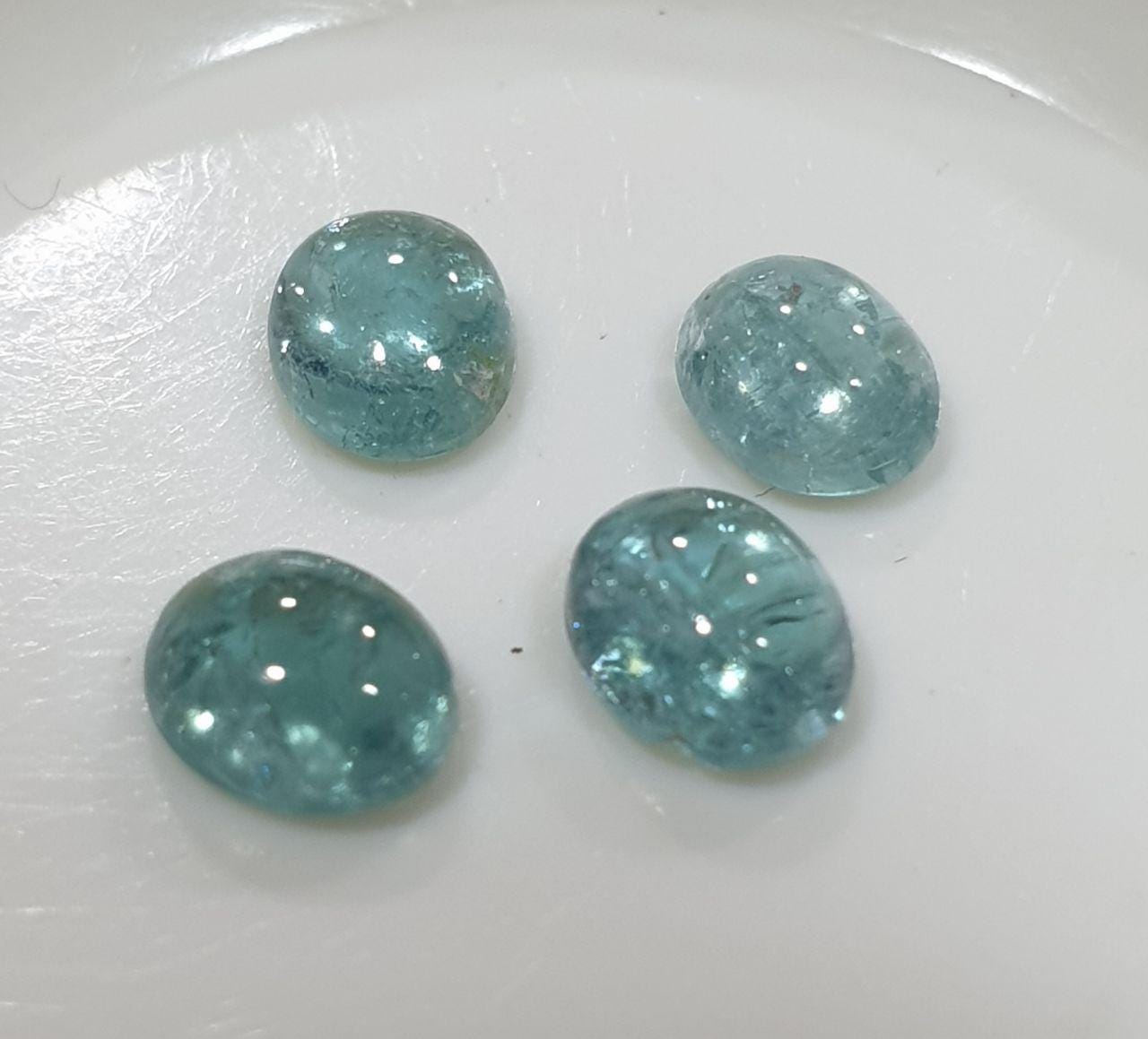 Blue Tourmaline Lot Round Cabochons 5x4mm.-(4pcs)  -Gemstone Parcels-Loose Stones Wholesale Price